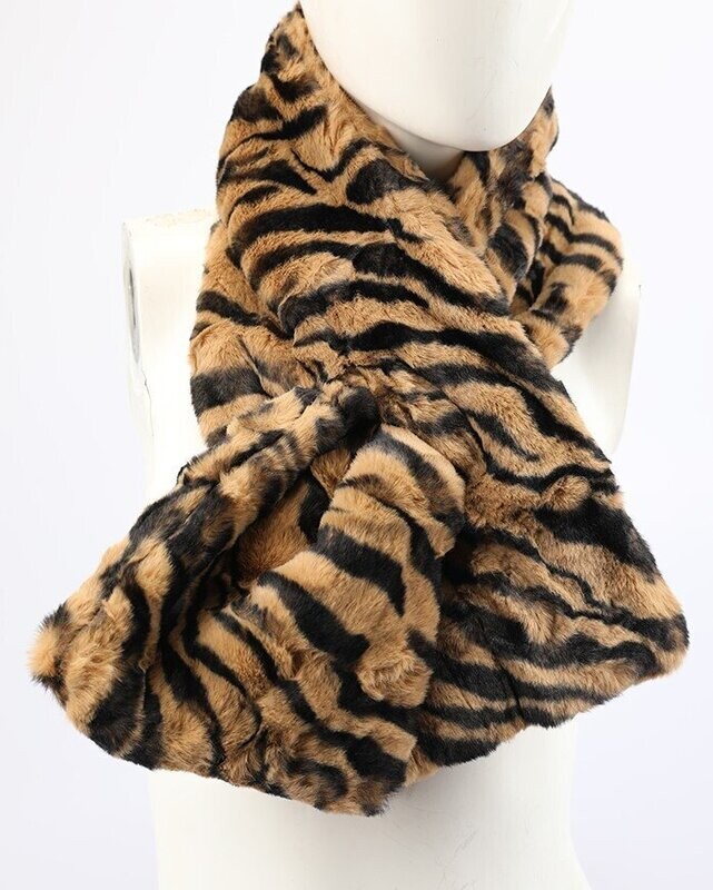 Foulard-écharpe automne-hiver, motif animalier stylisé, couleurs noir, camel, en synthétique, 20 cm sur 105 cm, neuve