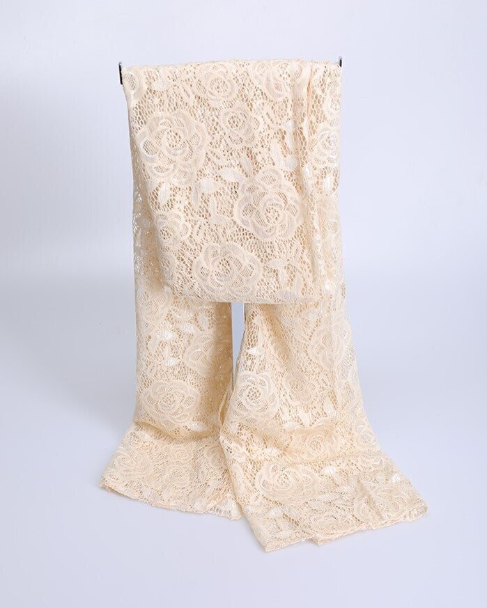 Foulard-écharpe, en viscose, motif dentelle naturelle, 70 cm sur 180 cm, neuf