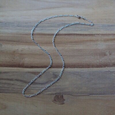 Chaîne modèle maille figaro 3 mm, alliage cuivre/zinc finition argent 925 rhodié, longueur : 60 cm, neuf