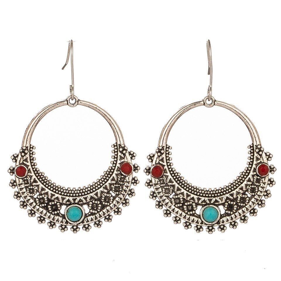 Boucles d'oreilles anneau, rétro hippie, métal argent alliage de zinc, neuves