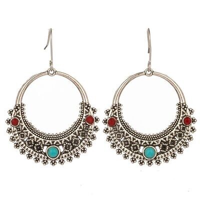 Boucles d'oreilles anneau, rétro hippie, métal argent alliage de zinc, neuves