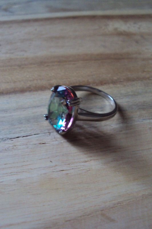 Bague avec véritable pierre fine naturelle  topaze  mystique, anneau en argent sterling 925, neuve  -  ?  livraison gratuite  -