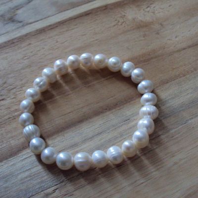 Bracelet handmade natural chic avec perles de culture baroques, diam : 5,5 cm, neuf