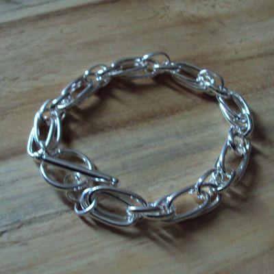 Bracelet modèle Bracelet modèle "mailles allongées", double rang, goldfilled argent sterling 925 rhodié, longueur : 19 cm, neuf