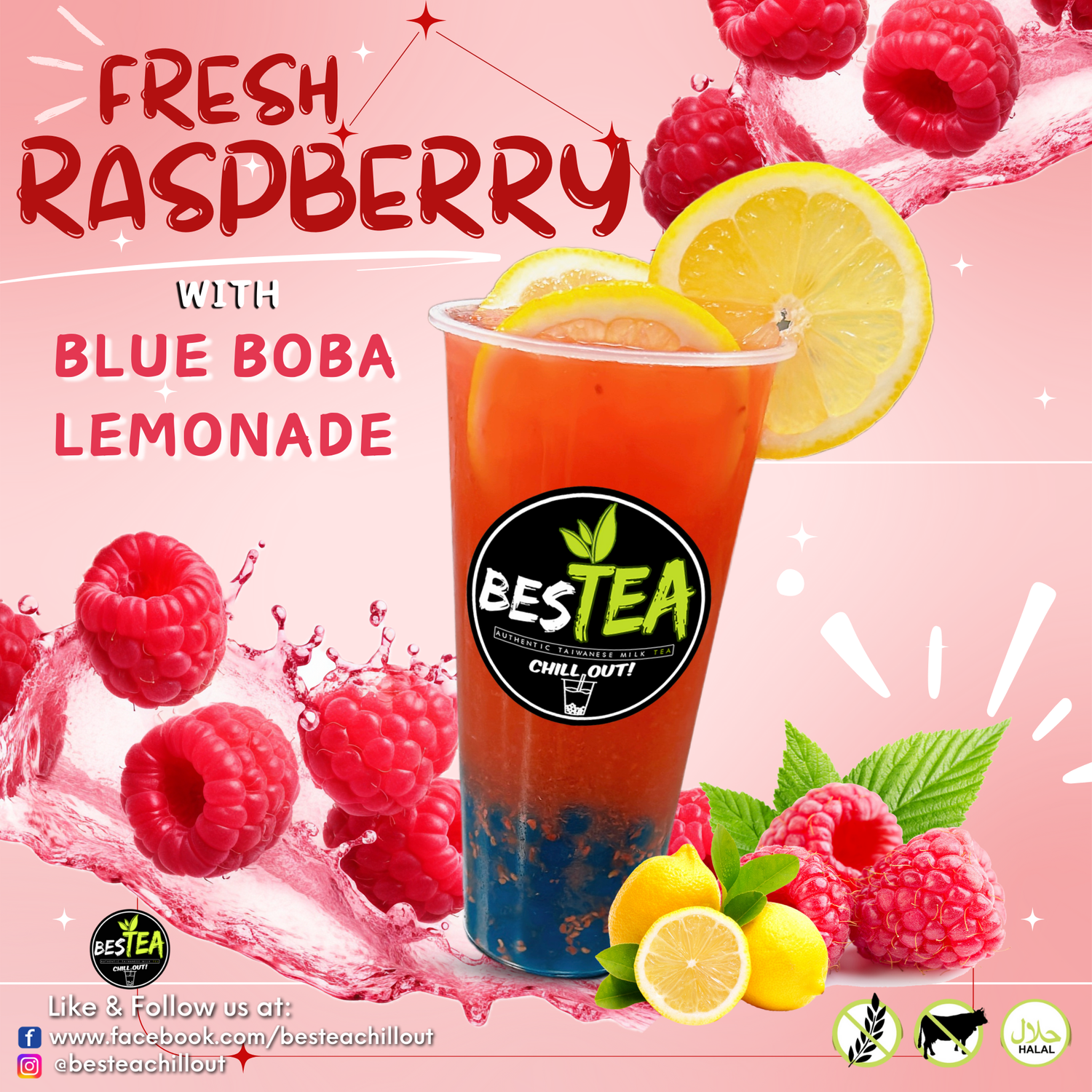 Iced Raspberry with Blue Boba Lemonade (Jumbo)