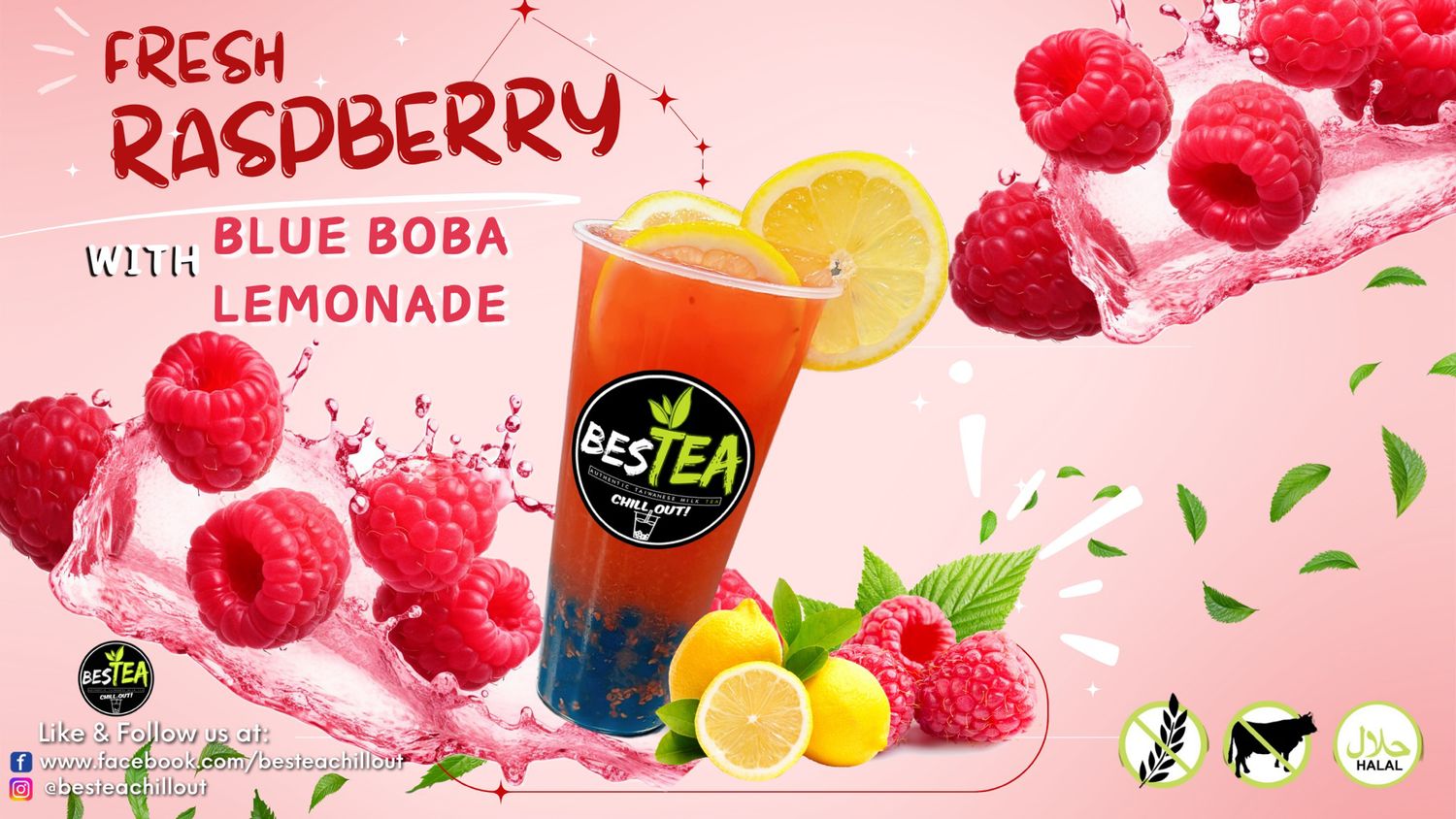 Iced Fresh Raspberry with Berry Boba Lemonade (Jumbo)