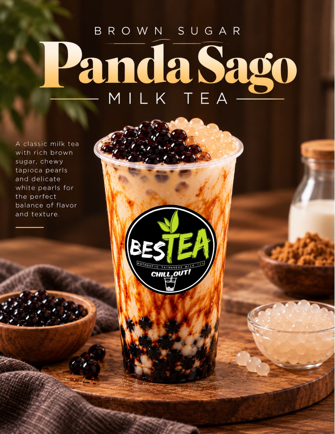 Brown Sugar Panda Sago Milk Tea (Jumbo)