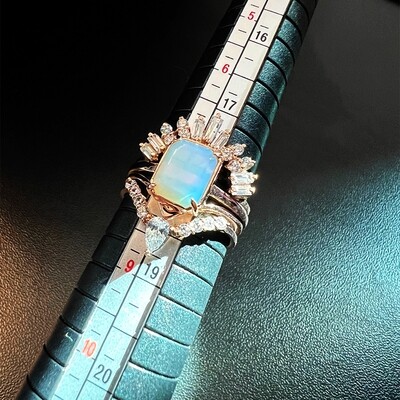 Emerald Cut Rainbow Moonstone w/ Stackable Rings (Emraida)