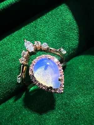 Pear-Cut Moonstone Ring w/ Stack Ring (Azariah)