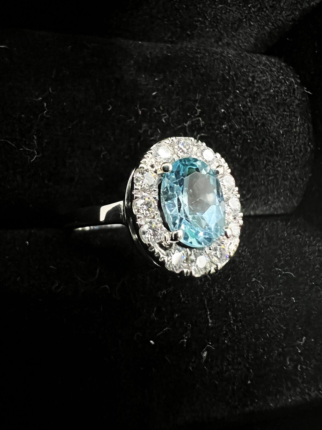 Oval Cut Aquamarine Halo Engagement Ring (Asherah)