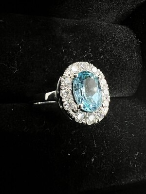 Oval Cut Aquamarine Halo Engagement Ring (Asherah)