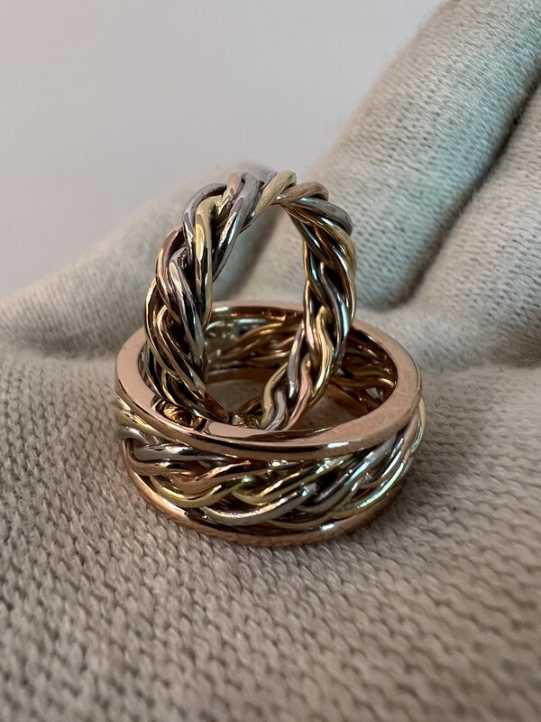 Rope-Inspired Tricolor Gold Wedding Rings (Marilag)