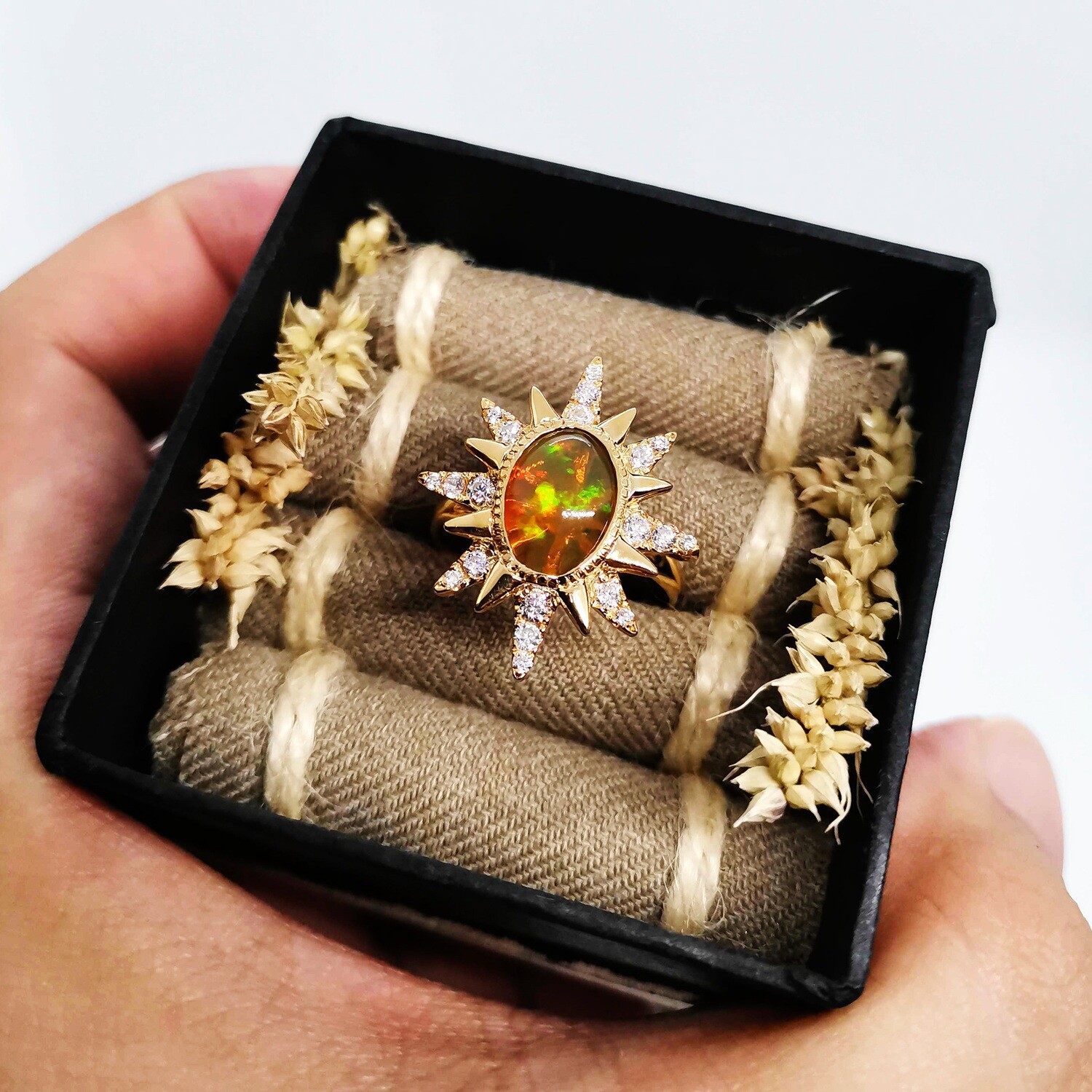 Authentic Ethiopian Fire Opal Big Star Ring (Tala)