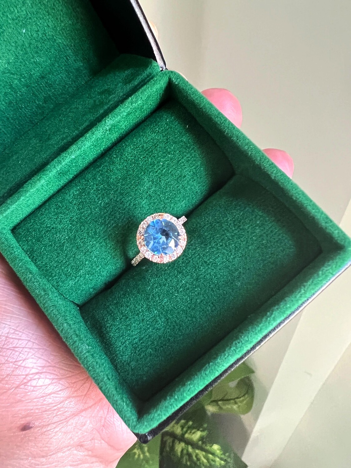 Aquamarine Halo Engagement Ring w/ Diamonds (Lani)