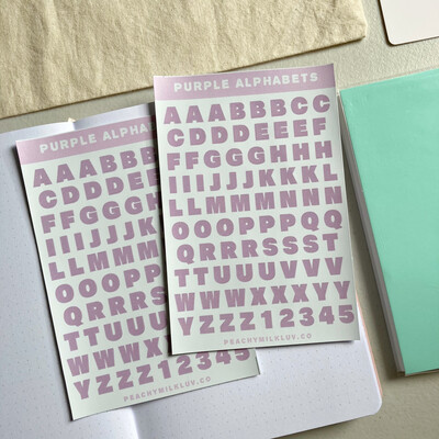 purple alphabets 4" x 6" kiss cut sticker sheet
