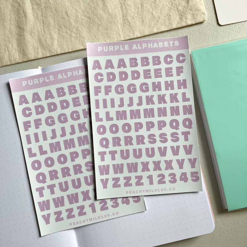 purple alphabets 4&quot; x 6&quot; kiss cut sticker sheet