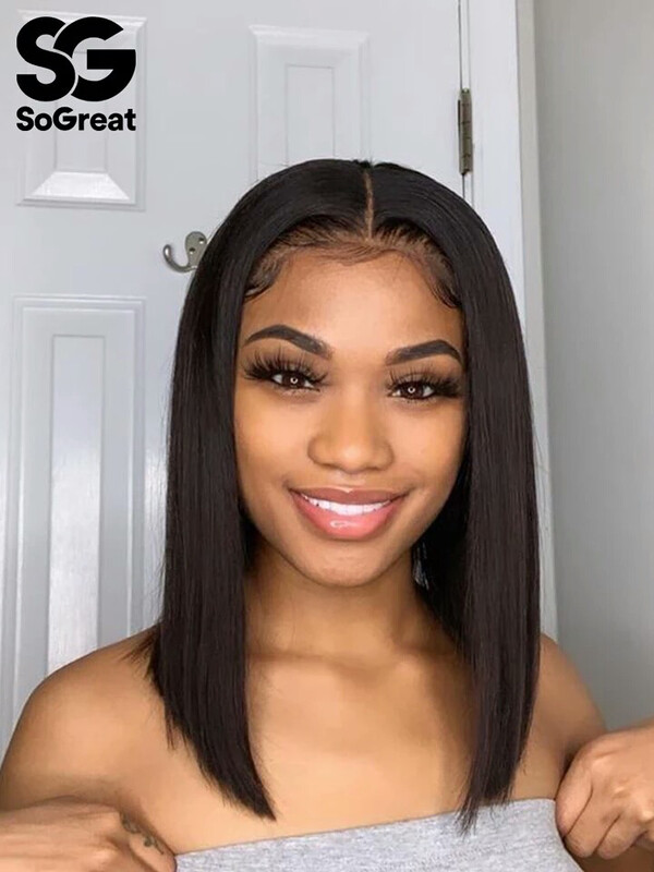 Peluca humana recta estilo Bob brasileña con encaje frontal