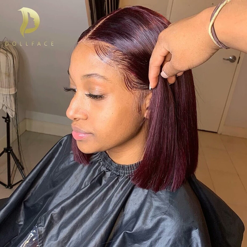 Peluca estilo Bob corta color Borgoña Remy y rubio