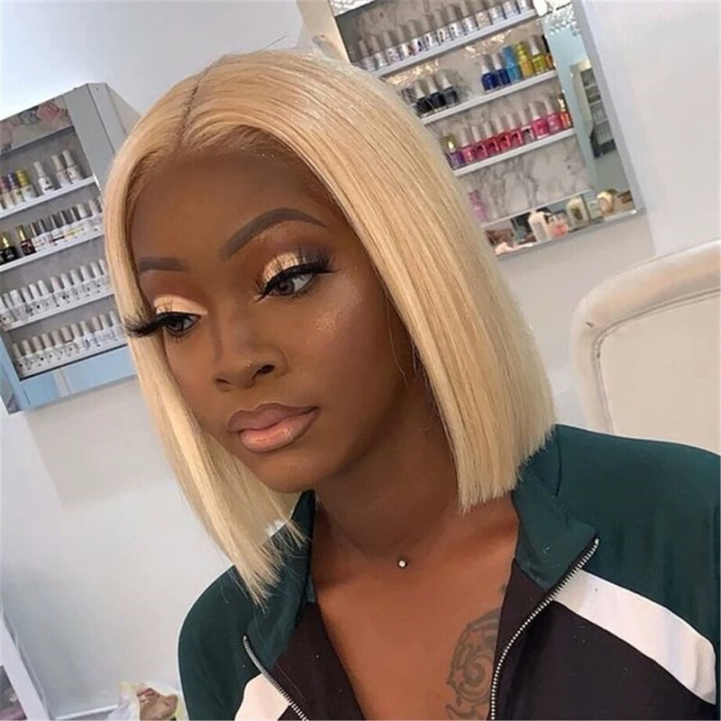 Peluca rubia estilo Bob corto 613 encaje frontal