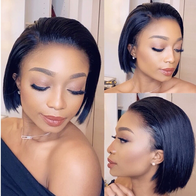 Peluca estilo Bob corta con encaje frontal hd transparente 13*4