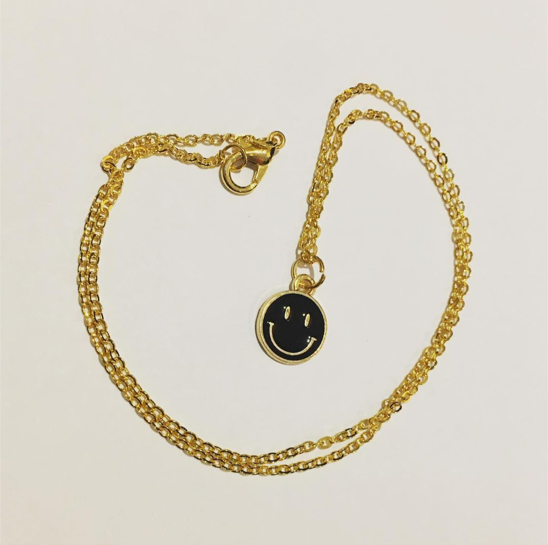 •schakel ketting zwarte smiley•
