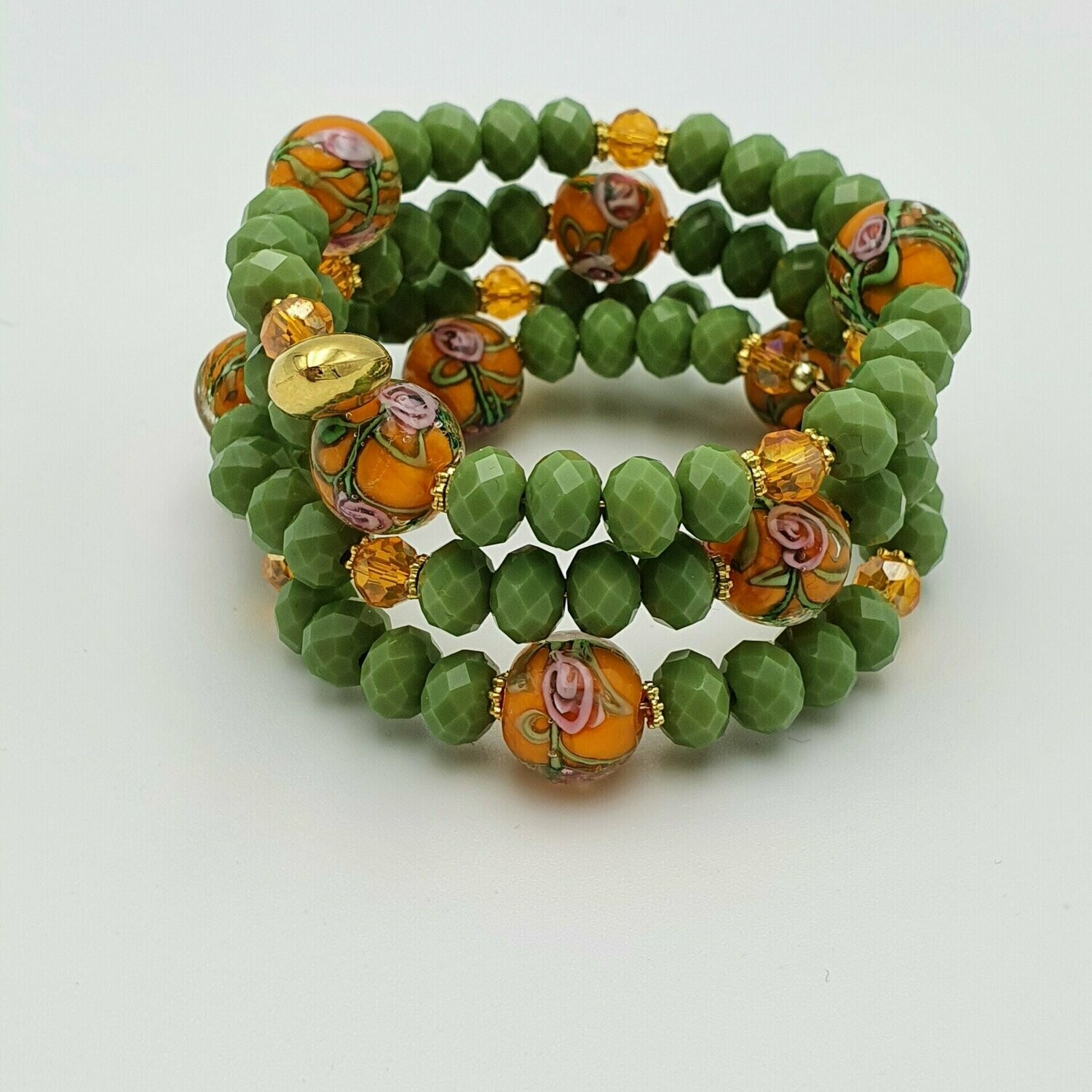 Lampwork armband groen-oranje