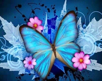 Diamond painting vlinders blauw 50 x 70