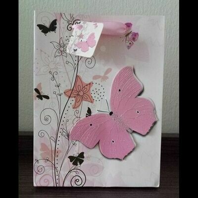 Geschenktasje vlinder roze 24 cm
