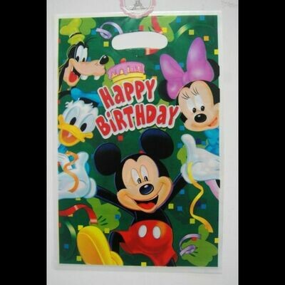 Plastic tasjes Happy Birthday Mickey Mouse 23,5 x 16,5