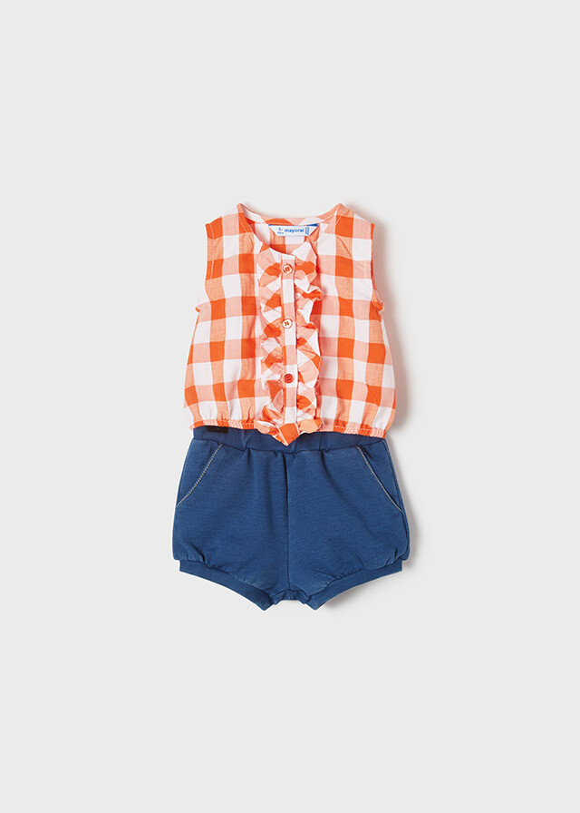 Set Gingham Blouse And Shorts