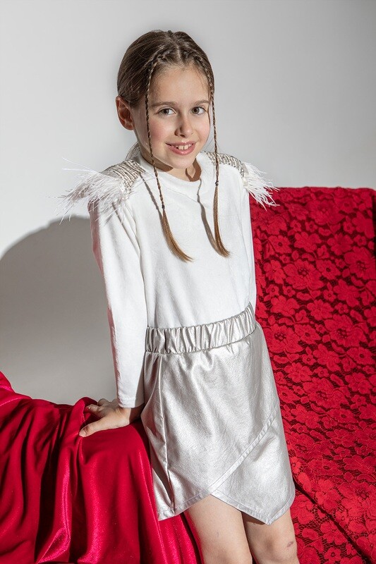 Velour Blouse With Sequins And Feathers