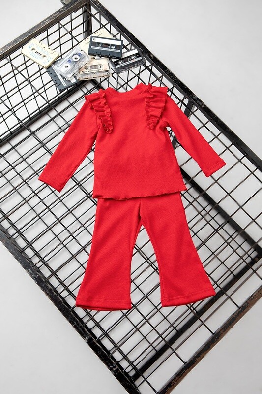 Ruffle Blouse And Pants Set