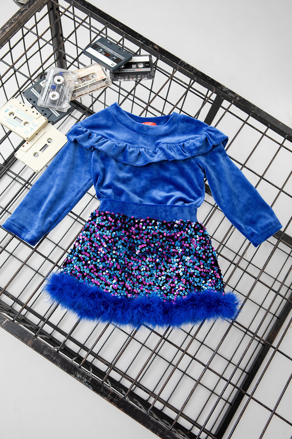 Blouse And Skirt With Sequins And Feathers