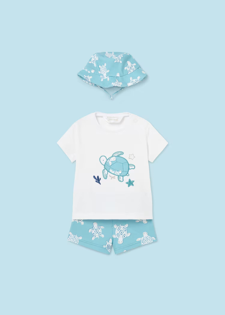 Mayoral T-shirt With Swimwear And Beach Hat Set
