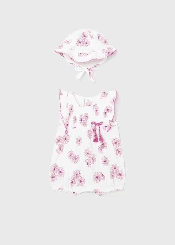 Mayoral Floral Romper With Hat