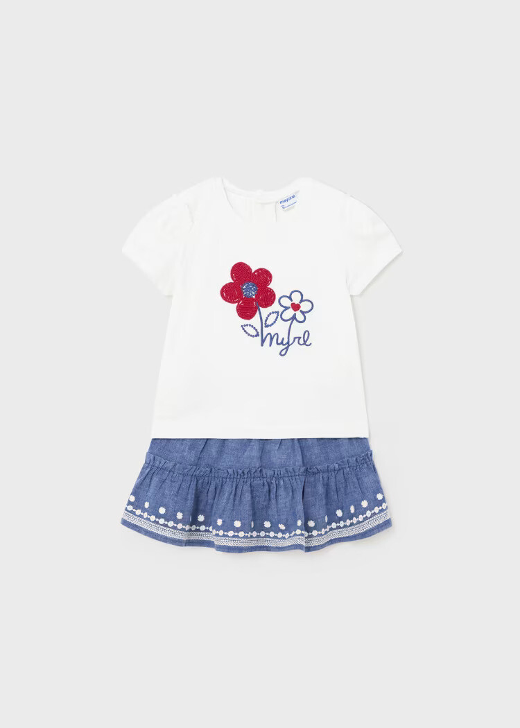 Mayoral 2 Pieces Embroidered Linen Set