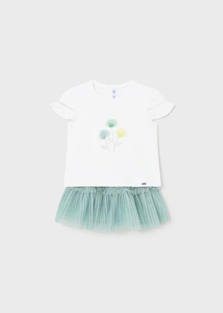 Mayoral T-shirt With Ruffle Tulle Skirt Set