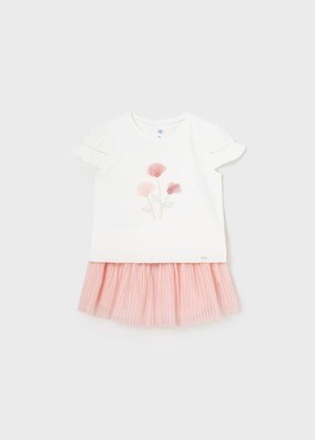 Mayoral T-shirt With Ruffle Tulle Skirt Set