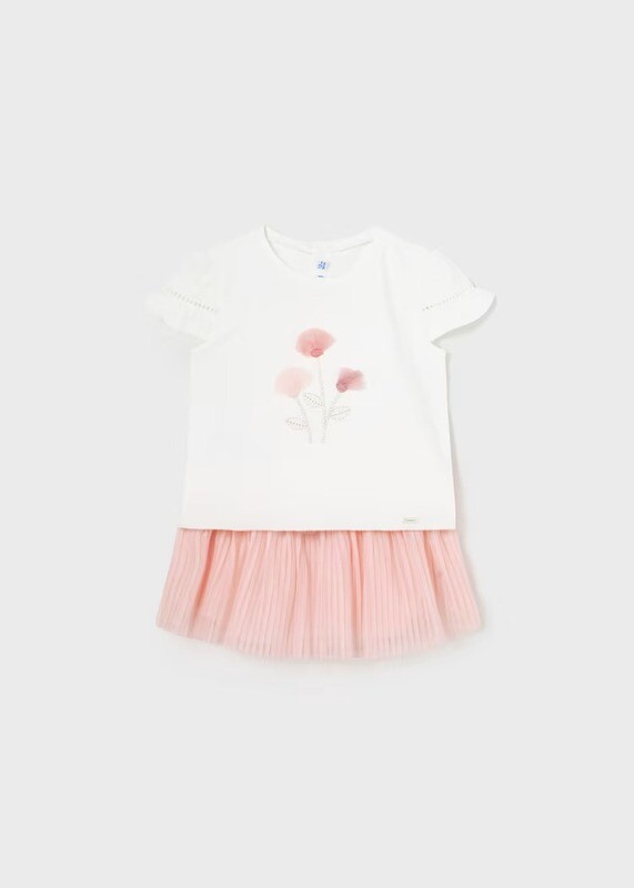 Mayoral T-shirt With Ruffle Tulle Skirt Set