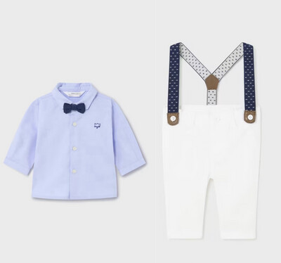 Mayoral Shirt With Bow Tie And Trousers With Braces