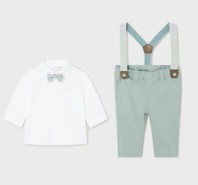 Mayoral Shirt With Bow Tie And Trousers With Braces
