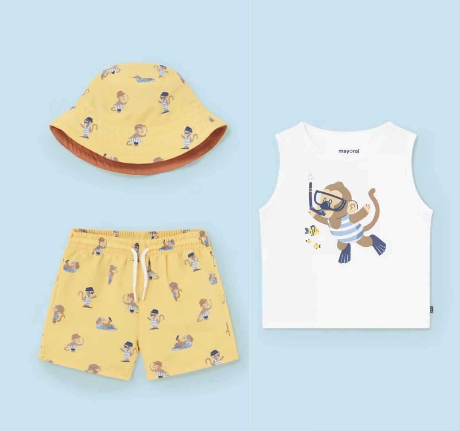 Mayoral Swim Shorts With Bucket Hat And Vest Top Set