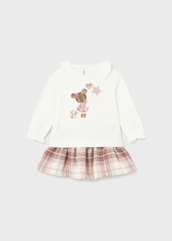 Mayoral Checked Skirt and T-Shirt Set