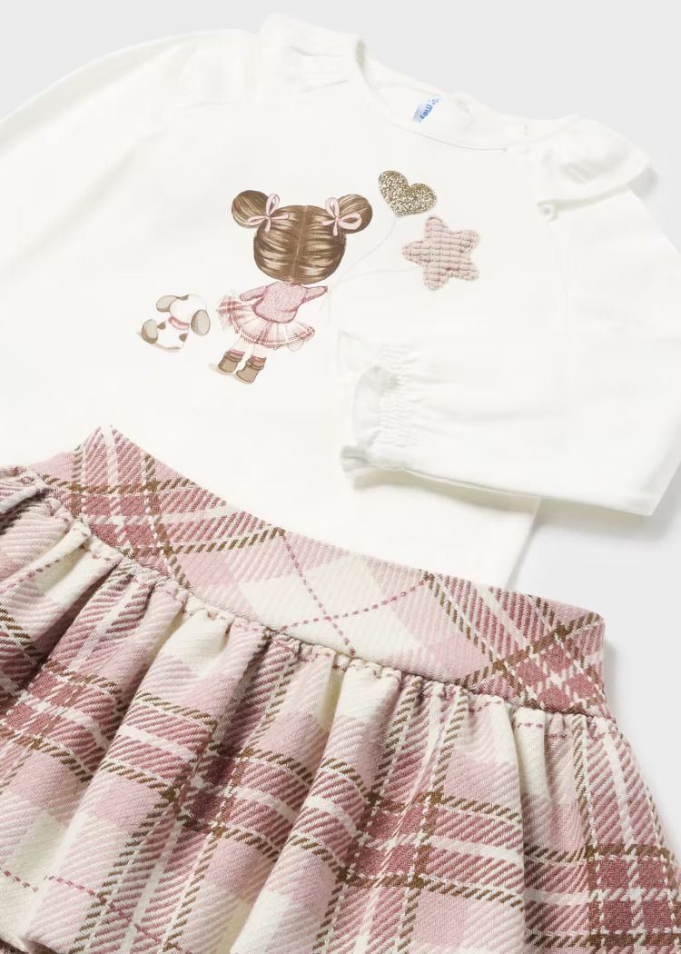 Mayoral Checked Skirt and T-Shirt Set