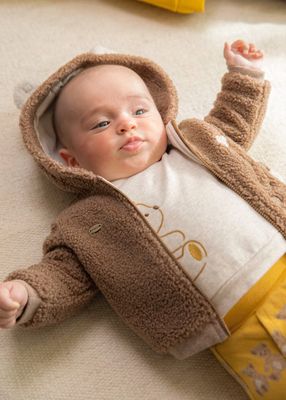 Mayoral Faux Sheepskin Zip Hoodie