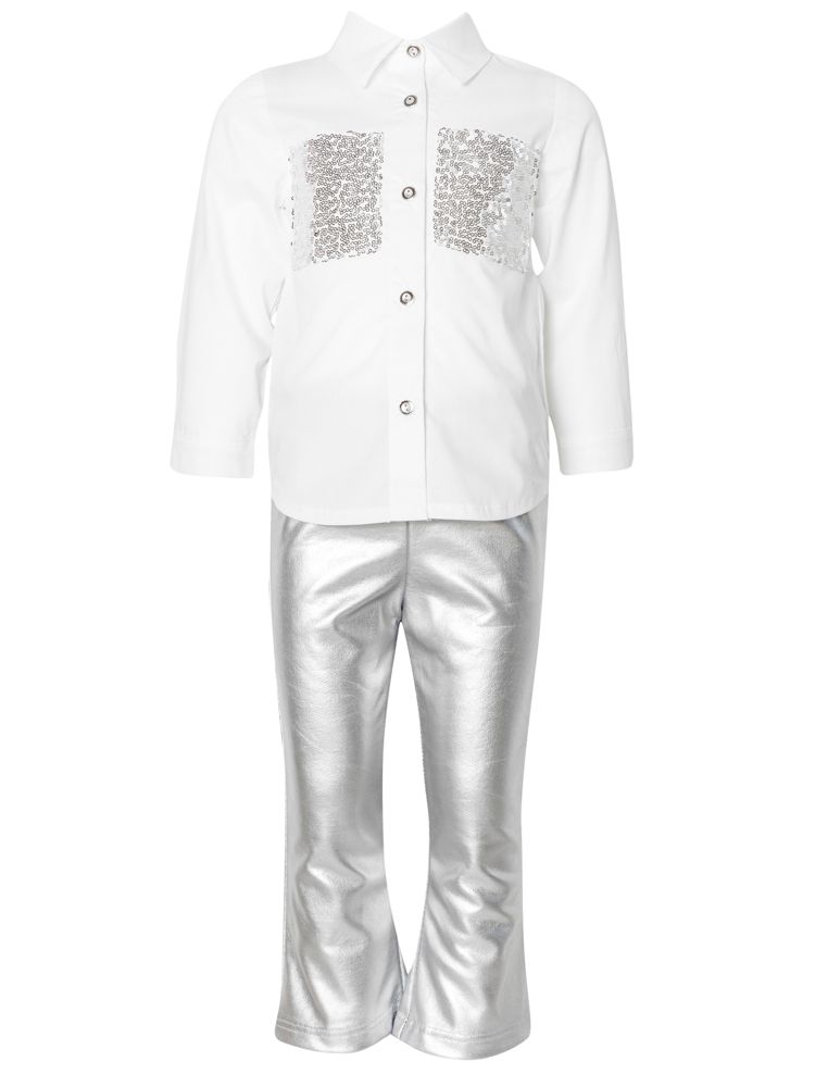 Sequins Shirt and Silver Pants Set