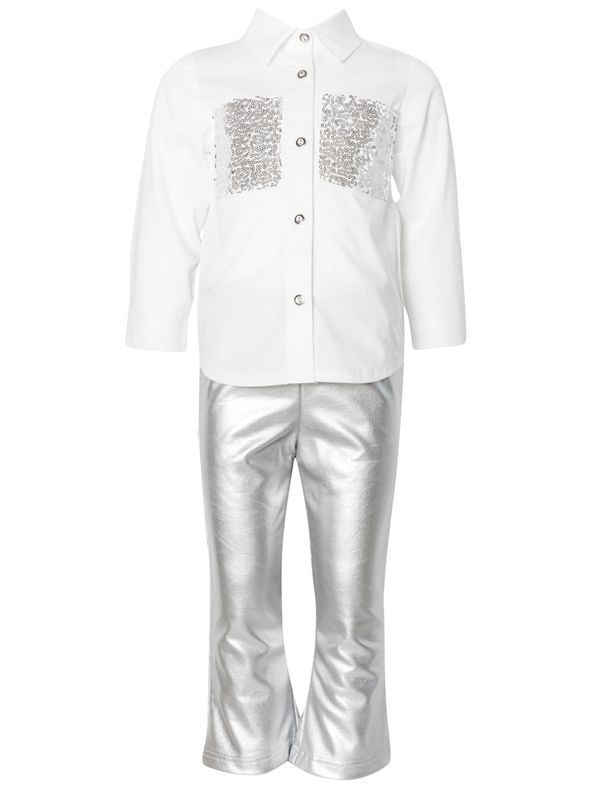 Sequins Shirt and Silver Pants Set