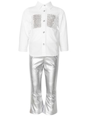 Sequins Shirt and Silver Pants Set