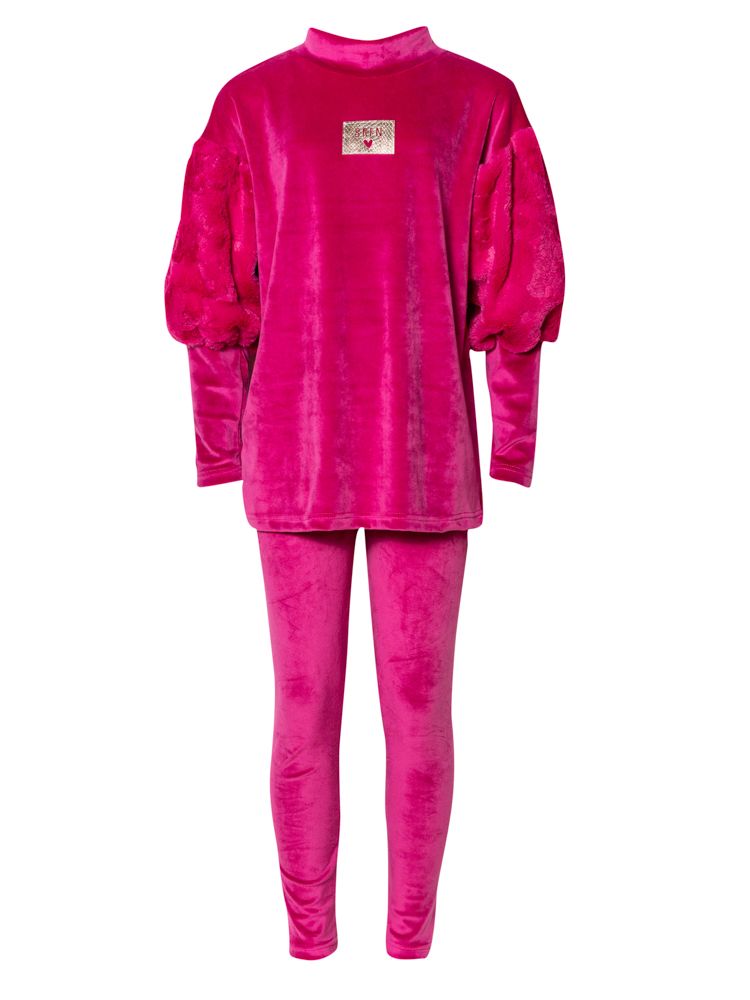 Velvet Fur Blouse Dress And Leggings Set