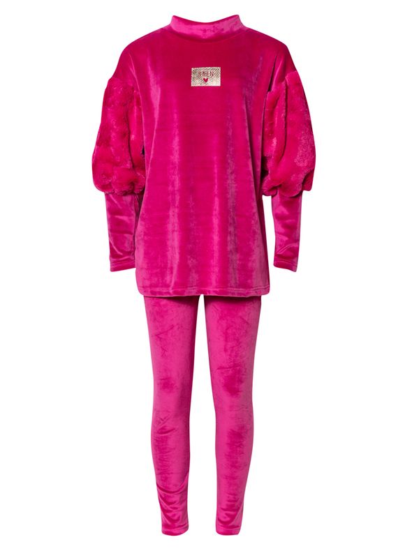 Velvet Fur Blouse Dress And Leggings Set
